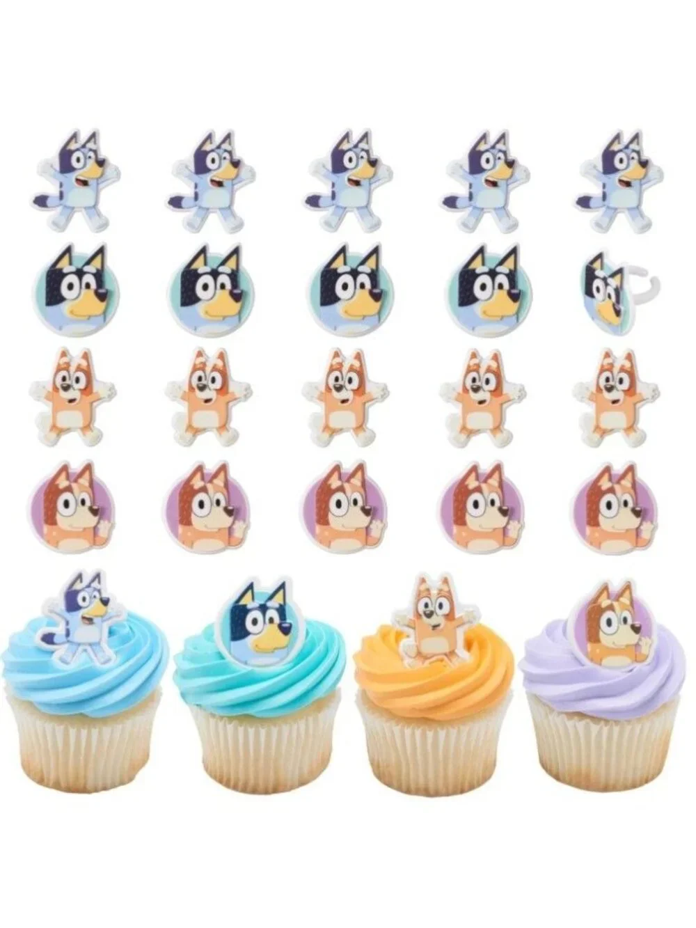 Bluey So Much Fun Rings Cupcake Decorations 24 -3D Food Safe Cake Toppers
